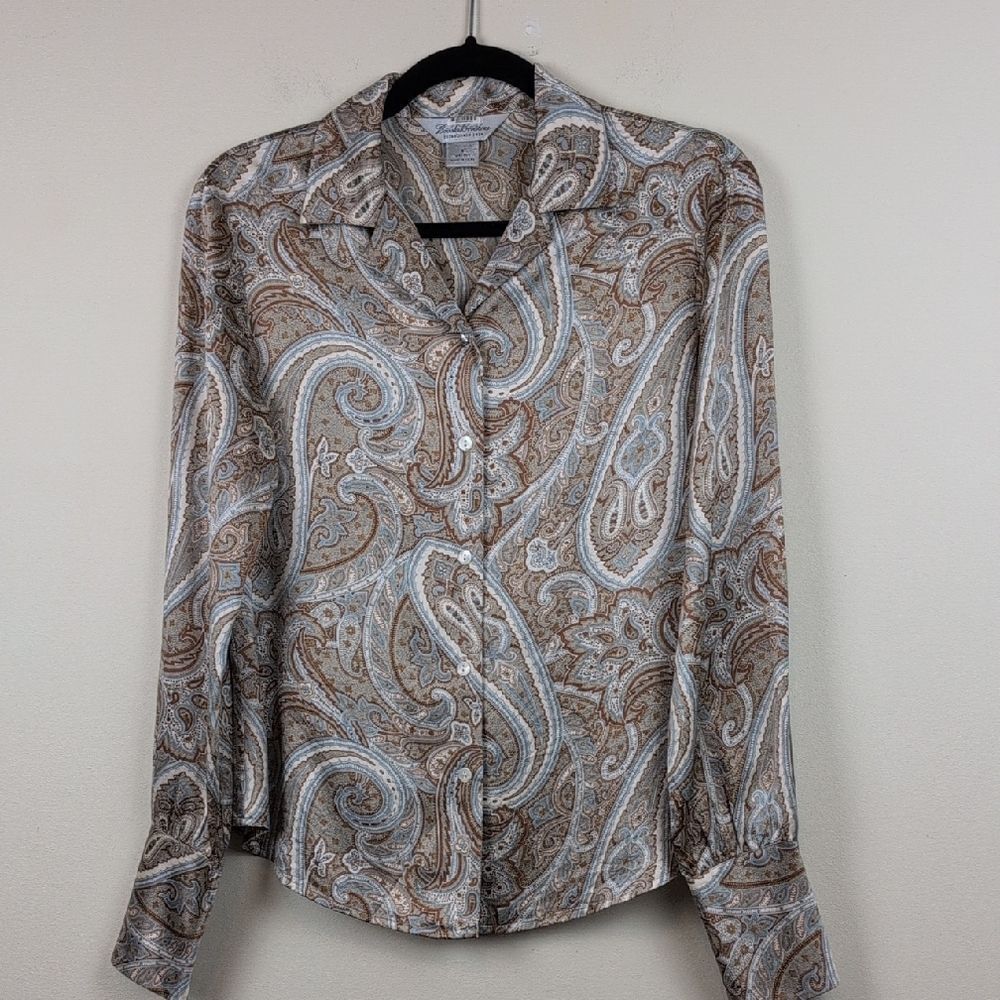 Brooks Brothers Silk Paisley Button Front Blouse Top Size 6 Classic Career Wear